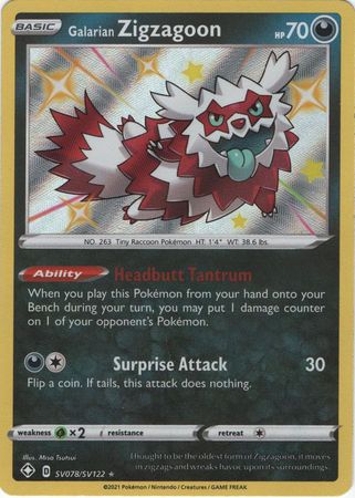 Shining Fates - SV078/SV122 - Galarian Zigzagoon
