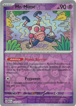 Karta Pokémon - 151 - 122/165 - Mr. Mime (Reverse Holo)