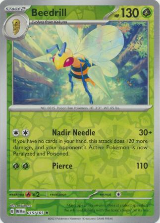 Karta Pokémon - 151 - 015/165 - Beedrill (Reverse Holo)