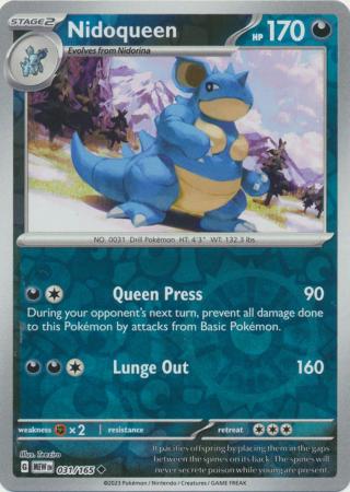 Karta Pokémon - 151 - 031/165 - Nidoqueen (Reverse Holo)