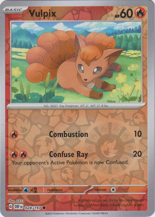 Karta Pokémon - Obsidian Flames - 028/197 - Vulpix (Reverse Holo)