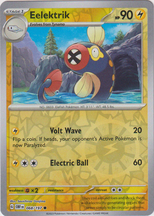 Karta Pokémon - Obsidian Flames - 068/197 - Eelektrik (Reverse Holo)