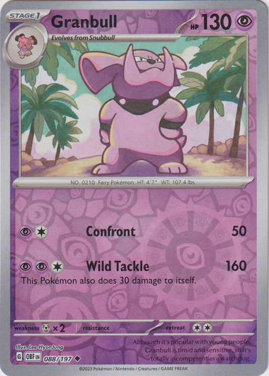 Karta Pokémon - Obsidian Flames - 088/197 - Granbull (Reverse Holo)