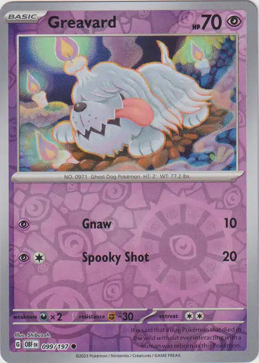 Karta Pokémon - Obsidian Flames - 099/197 - Greavard (Reverse Holo)
