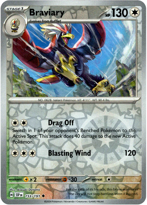 Karta Pokémon - Surging Sparks - 153/191 - Braviary (Reverse Holo)