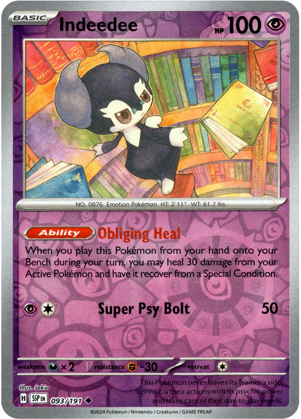Karta Pokémon - Surging Sparks - 093/191 - Indeedee (Reverse Holo)