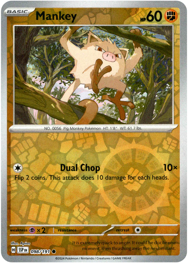 Karta Pokémon - Surging Sparks - 098/191 - Mankey (Reverse Holo)