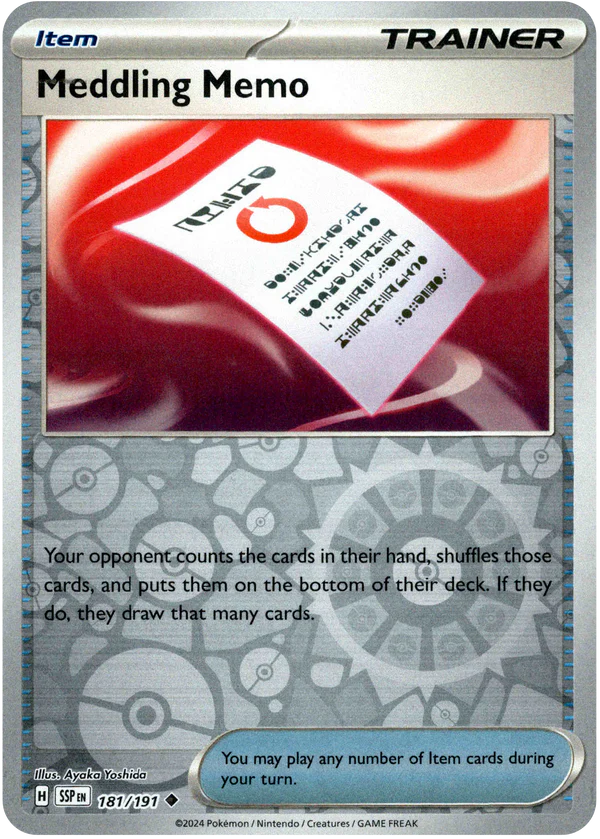 Karta Pokémon - Surging Sparks - 181/191 - Meddling Memo (Reverse Holo)