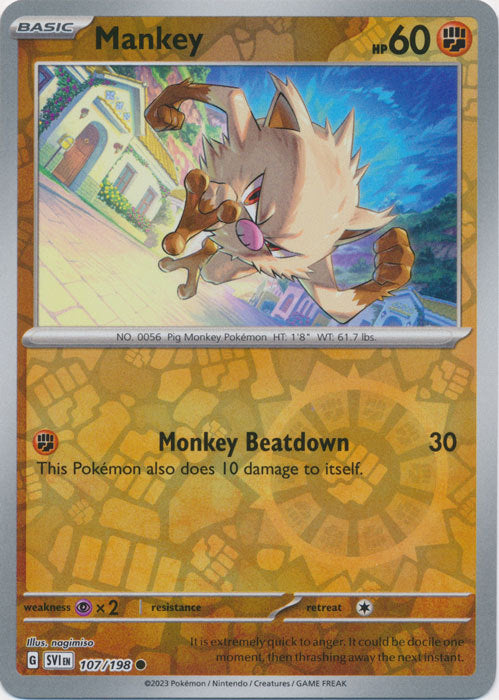 Karta Pokémon - Scarlet & Violet - 107/198 - Mankey (Reverse Holo)