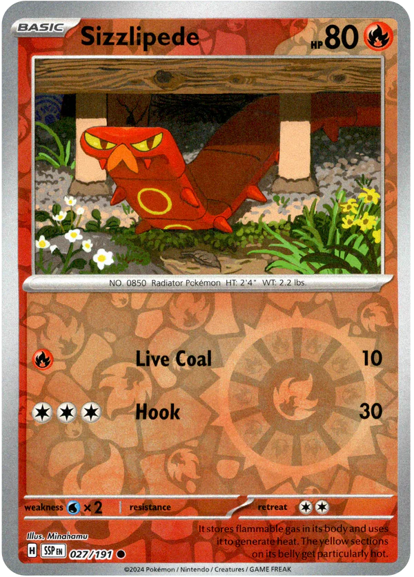 Karta Pokémon - Surging Sparks - 027/191 - Sizzlipede (Reverse Holo)