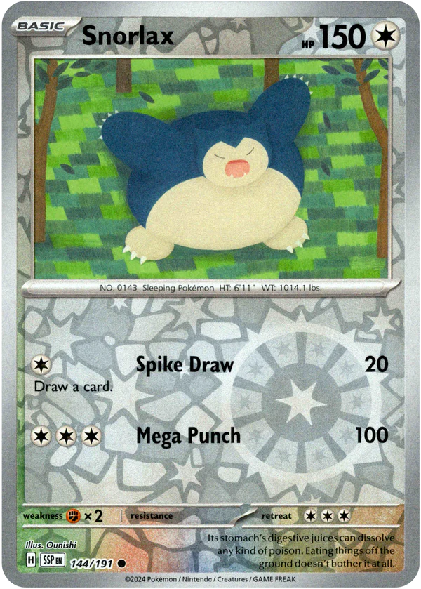 Karta Pokémon - Surging Sparks - 144/191 - Snorlax (Reverse Holo)
