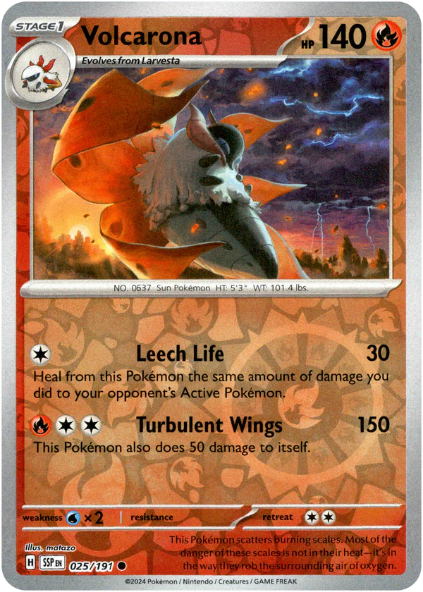 Karta Pokémon - Surging Sparks - 025/191 - Volcarona (Reverse Holo)