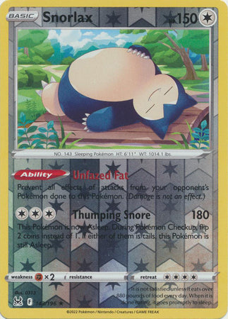 Karta Pokémon - Lost Origin - 143/196 - Snorlax (Reverse Holo)