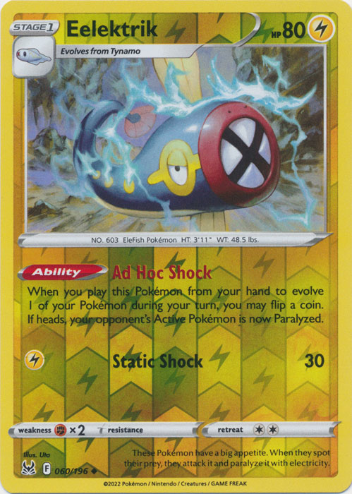 Karta Pokémon - Lost Origin - 060/196 - Eelektrik (Reverse Holo)