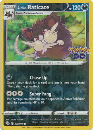 Karta Pokémon - Pokémon GO - 042/078 - Alolan Raticate (Reverse Holo)