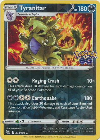 Karta Pokémon - Pokémon GO - 043/078 - Tyranitar (Reverse Holo)