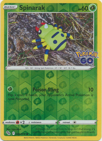 Karta Pokémon - Pokémon GO - 006/078 - Spinarak (Reverse Holo)