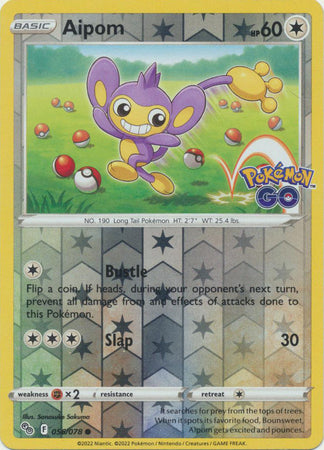 Karta Pokémon - Pokémon GO - 056/078 - Aipom (Reverse Holo)