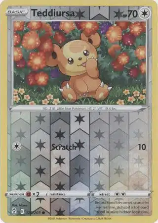 Karta Pokémon - Evolving Skies - 126/203 - Teddiursa (Reverse Holo)