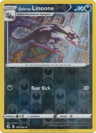 Darkness - Fusion Strike (Reverse Holo) (2) Karta Pokémon - Fusion Strike - 160/264 - Galarian Linoone (Reverse Holo) - obrazek 1