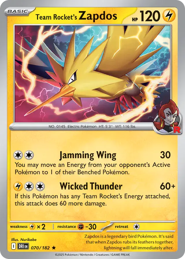 Destined Rivals - 070/182 - Team Rocket's Zapdos (Holo)