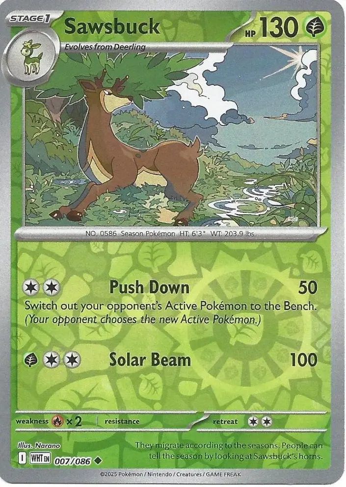 WHT - White Flare - 007/086 - Sawsbuck (Reverse Holo)