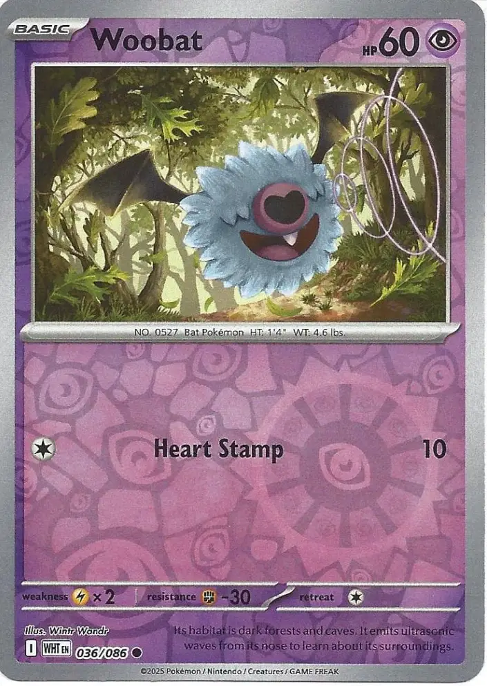WHT - White Flare - 036/086 - Woobat (Reverse Holo)