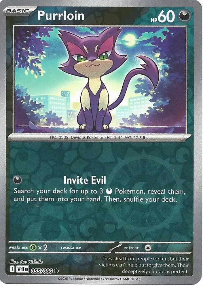 WHT - White Flare - 055/086 - Purrloin (Reverse Holo)