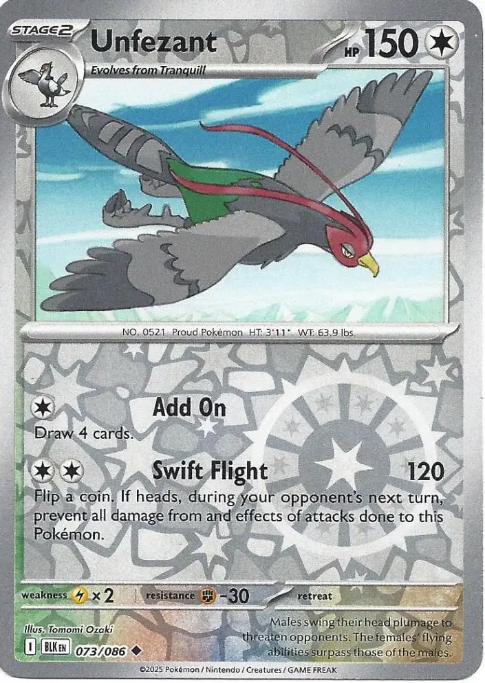 BLK - Black Bolt - 073/086 - Unfezant (Reverse Holo)