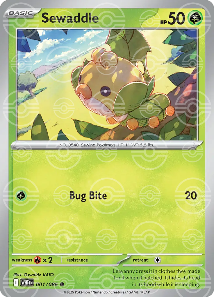 WHT - White Flare - 001/086 - Sewaddle (Poké Ball Holo)