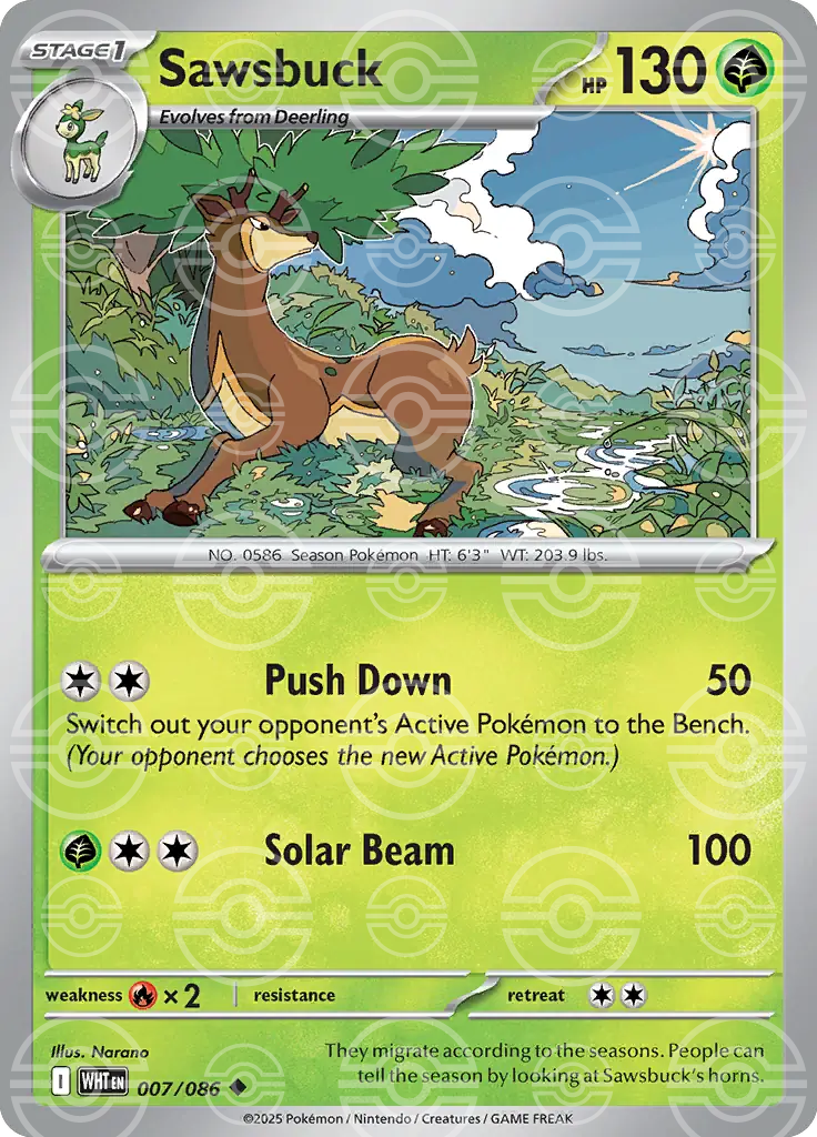 WHT - White Flare - 007/086 - Sawsbuck (Poké Ball Holo)