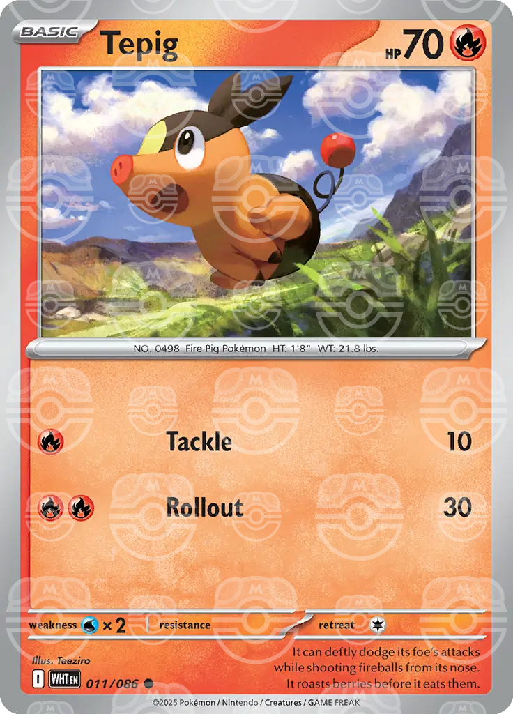 WHT - White Flare - 011/ 086 - Tepig (Master Ball Holo)
