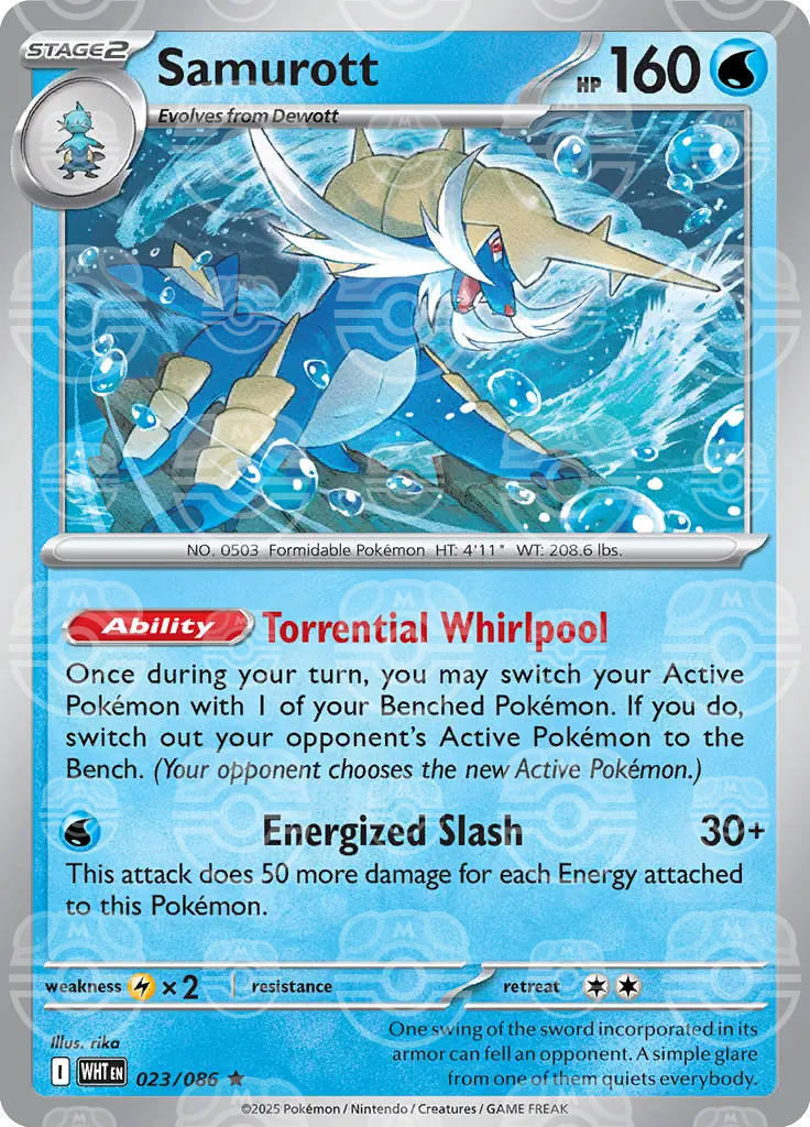 WHT - White Flare - 023/086 - Samurott (Master Ball Holo)