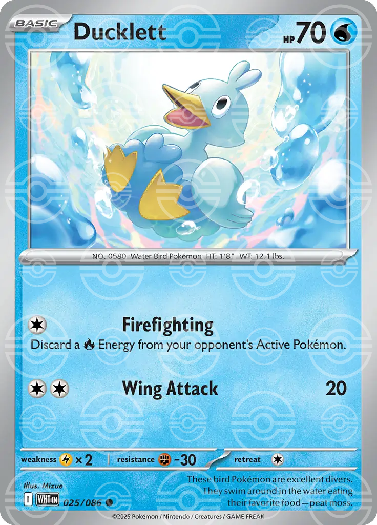 WHT - White Flare - 025/086 - Ducklett (Poké Ball Holo)