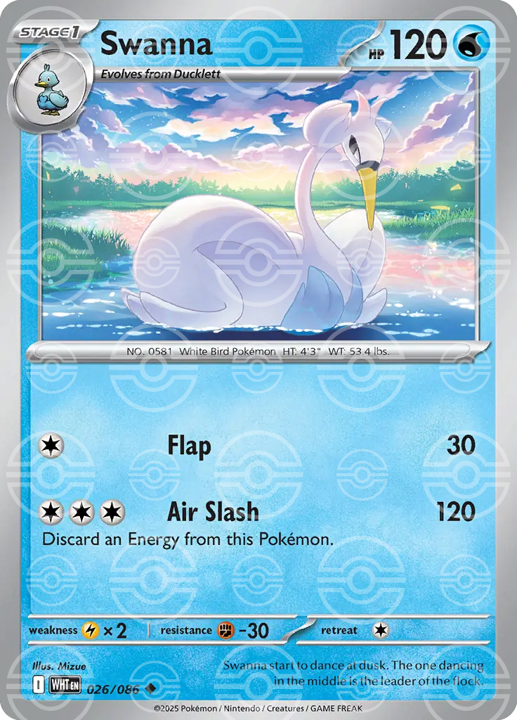 WHT - White Flare - 026/086 - Swanna (Poké Ball Holo)