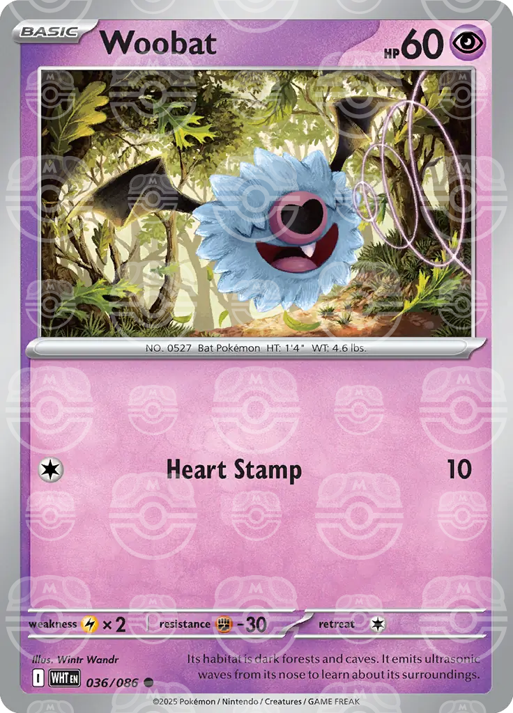 WHT - White Flare - 036/086 - Woobat (Master Ball Holo)