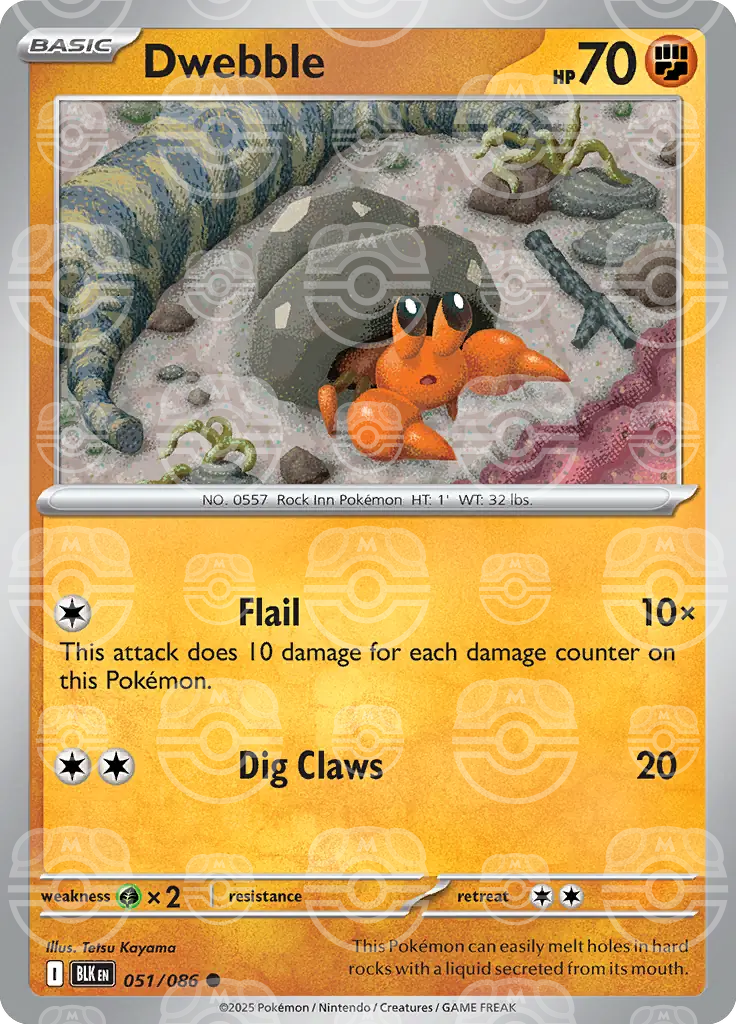 BLK - Black Bolt - 051/086 - Dwebble (Master Ball Holo)