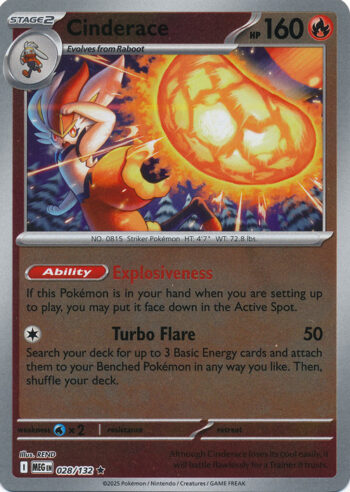 Karta Pokémon – Mega Evolution – 028/132 – Cinderace (Reverse Holo)