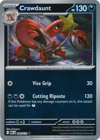 Karta Pokémon – Mega Evolution – 085/132 – Crawdaunt (Reverse Holo)