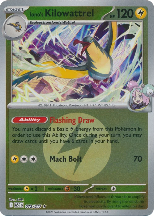 ASC Ascended Heroes - 072/217 - Iono's Kilowattrel (Energy Reverse Holo)