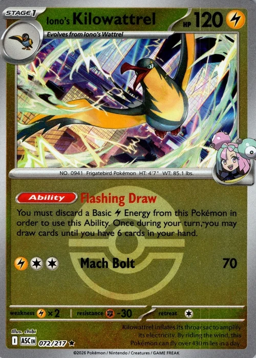 ASC Ascended Heroes - 072/217 - Iono's Kilowattrel (Poké Ball Reverse Holo)