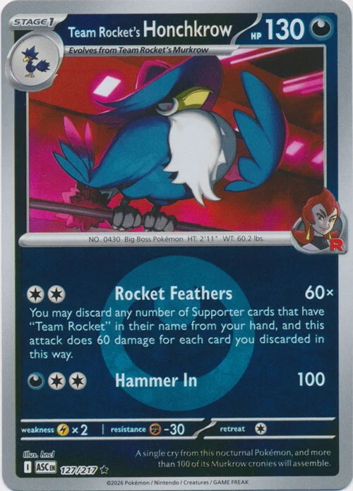 ASC Ascended Heroes - 127/217 - Team Rocket's Honchkrow (Energy Reverse Holo)