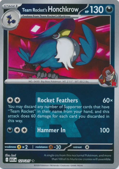 ASC Ascended Heroes - 127/217 - Team Rocket's Honchkrow (Rocket Reverse Holo)